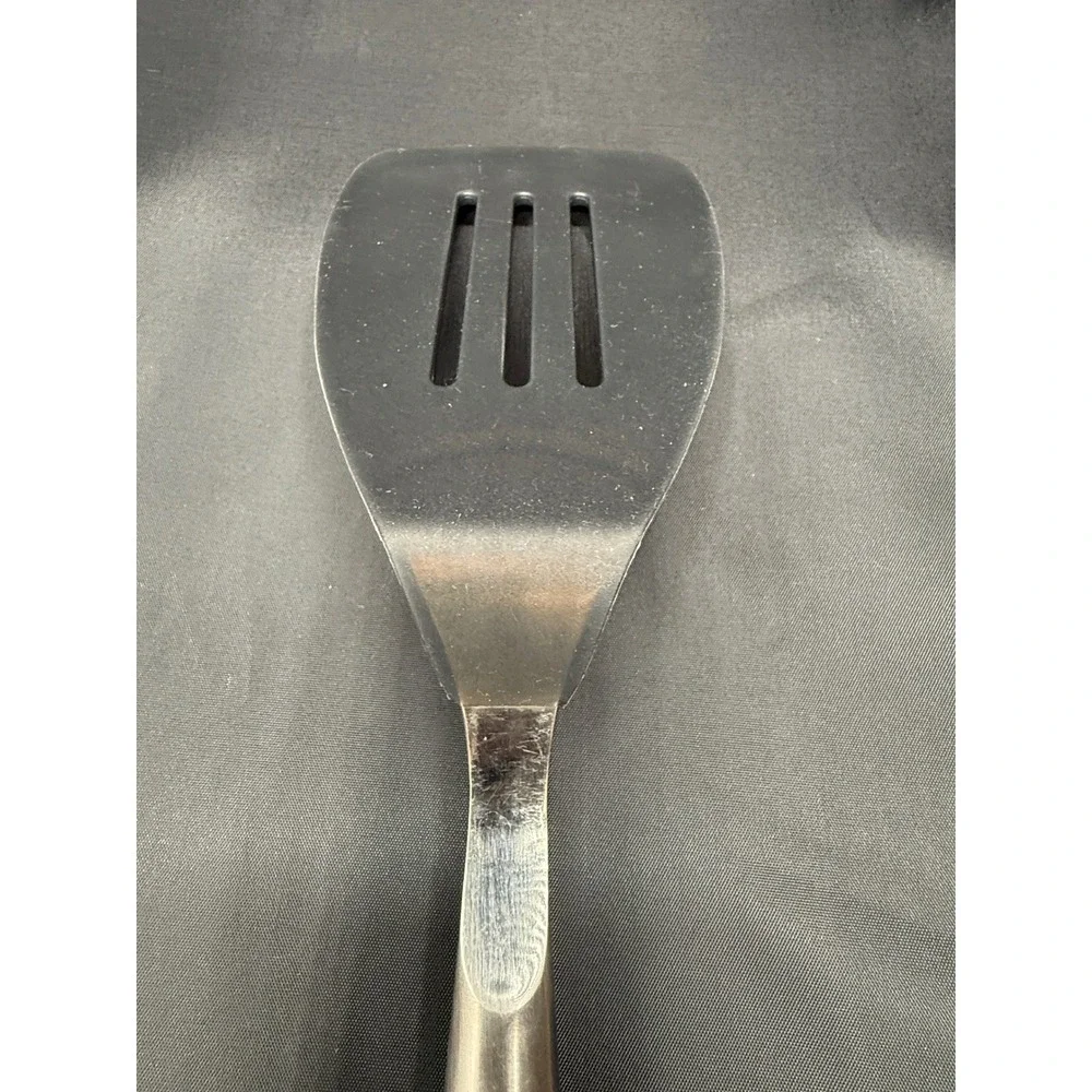 LE CREUSET Slotted Turner Spatula Black Silver Silicone Stainless Steel 13.5in